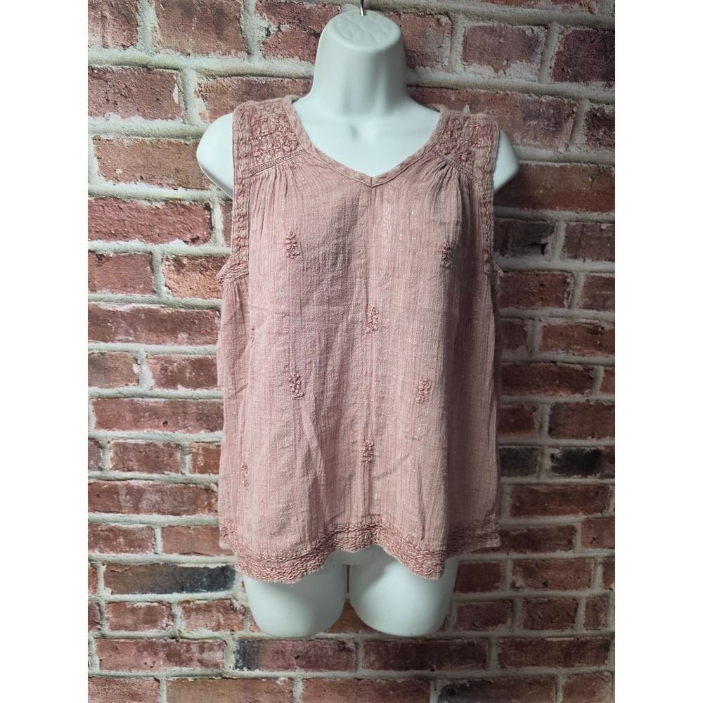 Women's C&C CALIFORNIA Embroidered Lace Trim Sleeveless Tank Blouse XS